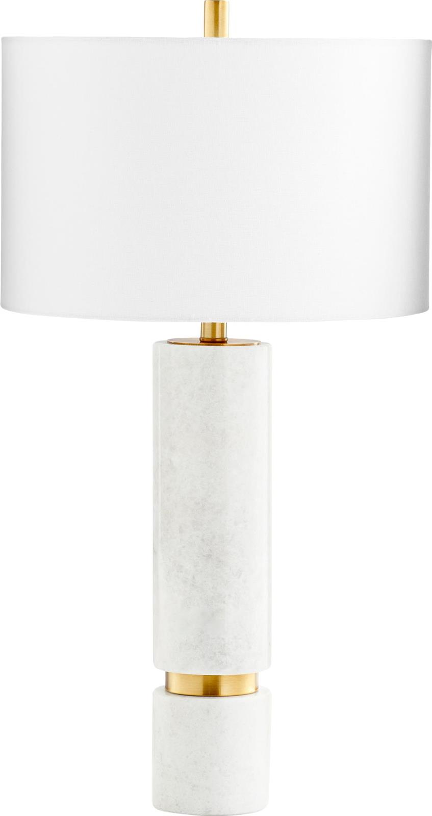 Table Lamp CYAN DESIGN ARCHER 1-Light Brass Off-White Marble Iron Linen Shade-Image 1
