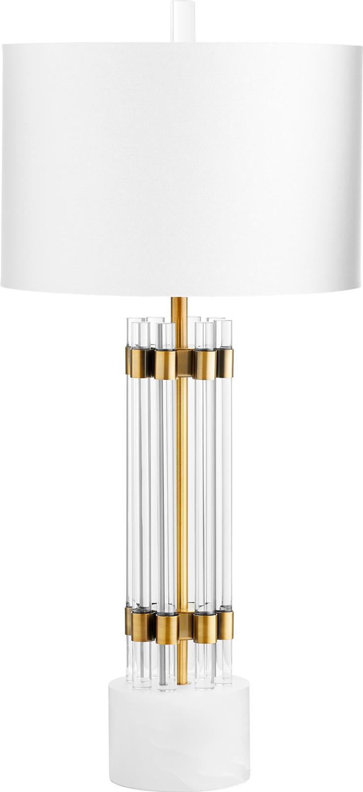 Table Lamp CYAN DESIGN KERBEROS 1-Light Off-White Brass Linen Shade Glass-Image 1