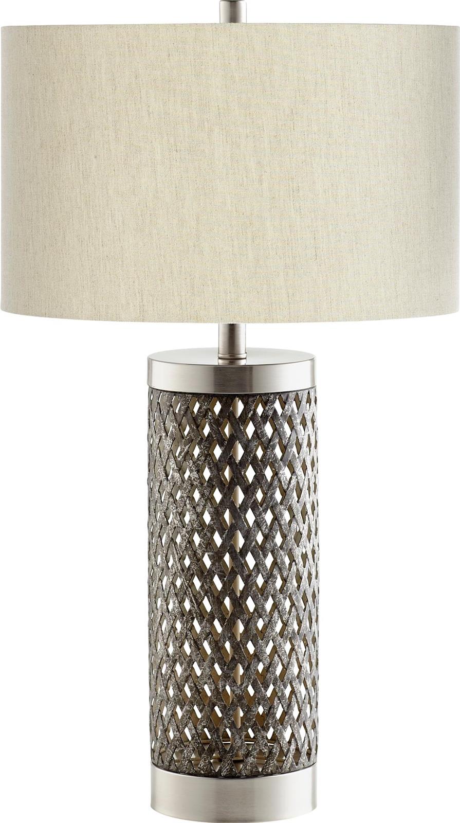 Table Lamp CYAN DESIGN FIORE Transitional 1-Light Satin Nickel Silver Linen-Image 1