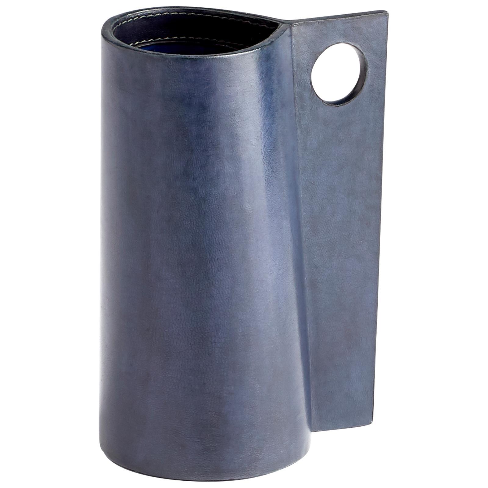 Vase CYAN DESIGN CUPPA Modern Contemporary Blue Glass Leather-Image 3