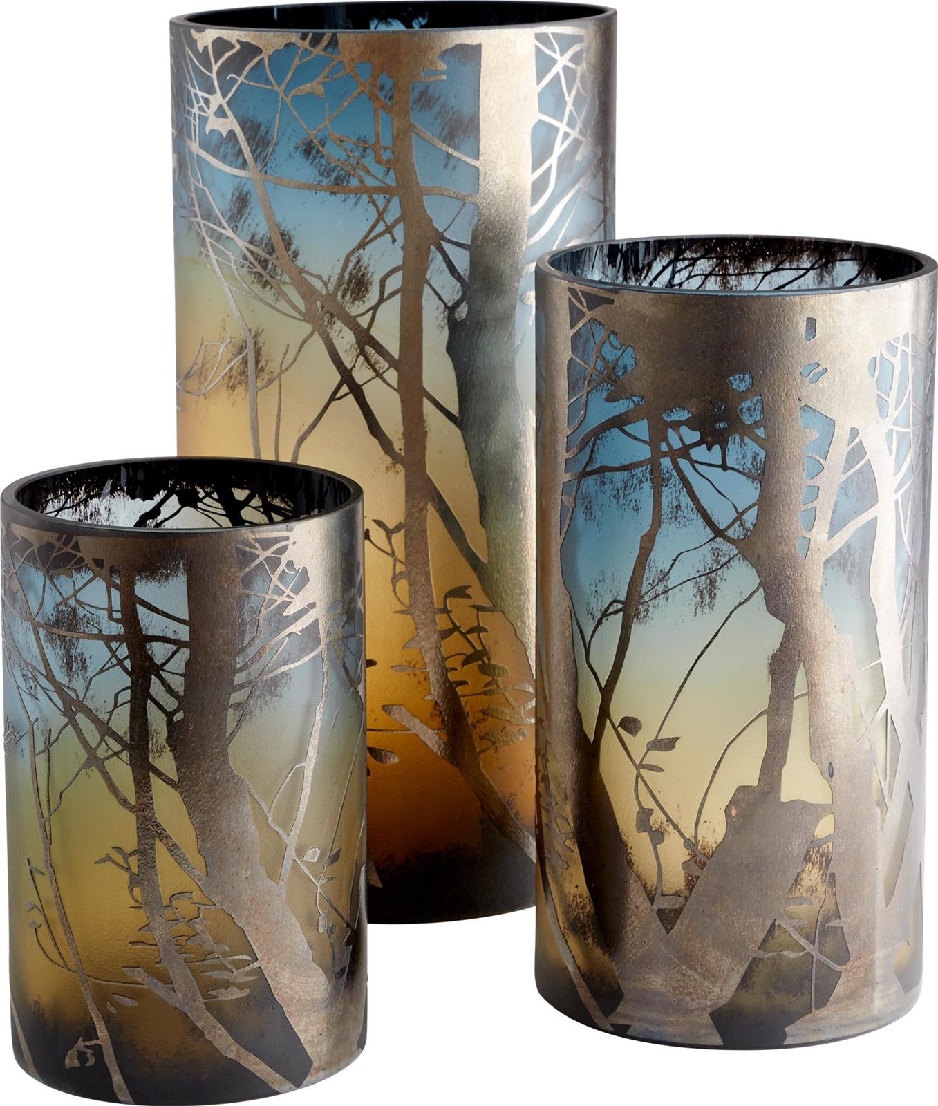 Vase CYAN DESIGN MIOMBO Bohemian Cylindrical Green Blue Glass-Image 2