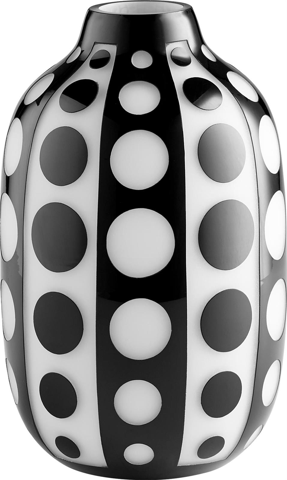 Vase CYAN DESIGN PETROGLYPH Scandinavian Medium White Black Glass-Image 1