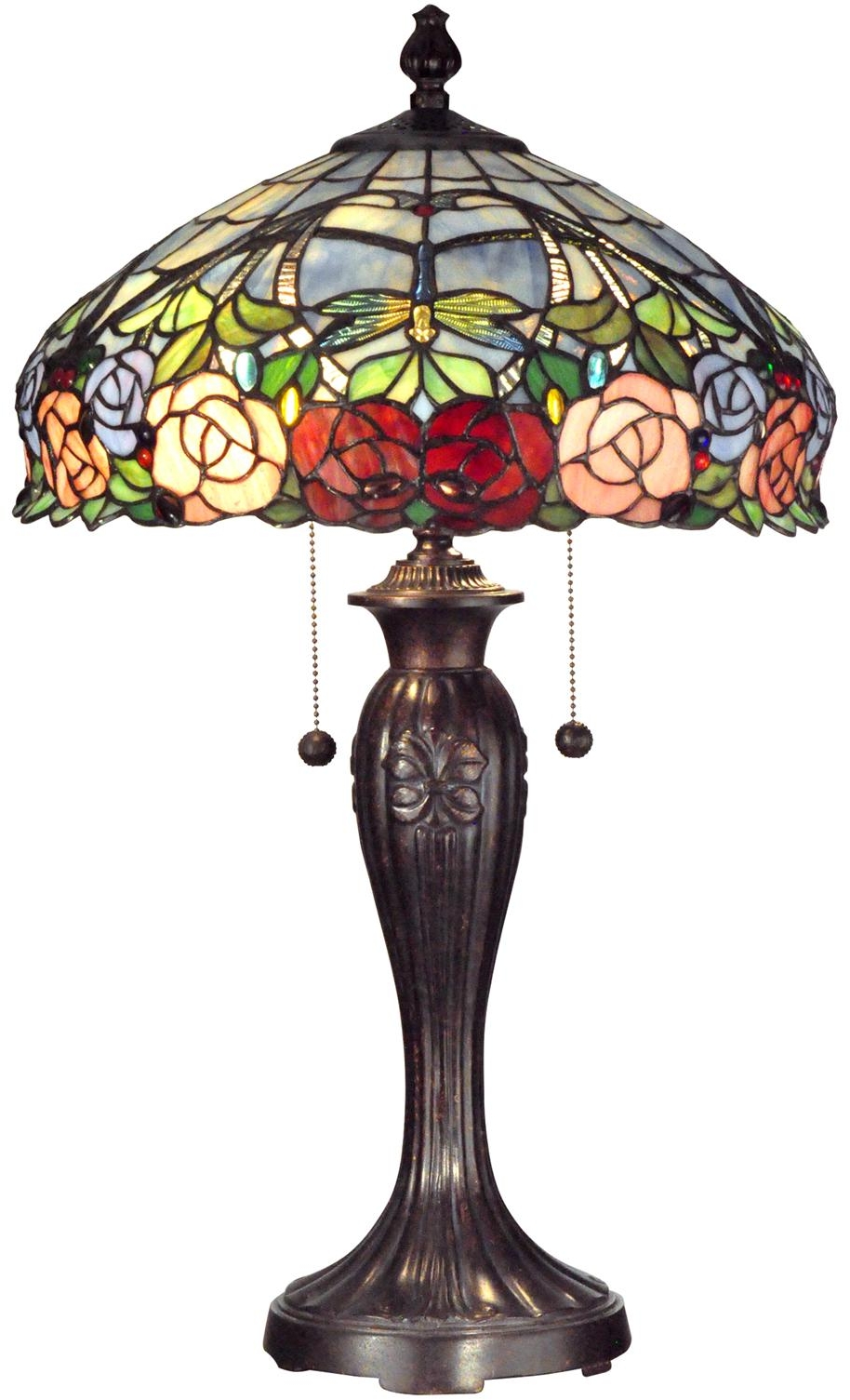 Dale Tiffany Table Lamp, Zenia Rose Glass Jewels, Fieldstone Metal, 2-Light-Image 1