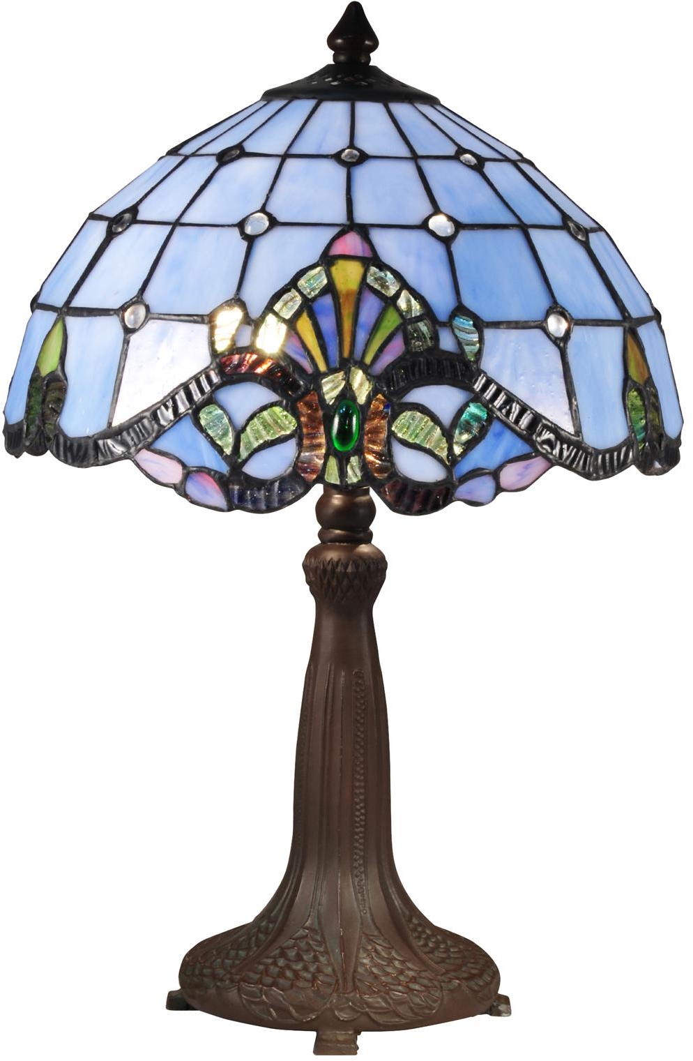 Table Lamp DALE TIFFANY 3-Light Antique Bronze Verde Blue Verdigris Hand-Rolled-Image 1