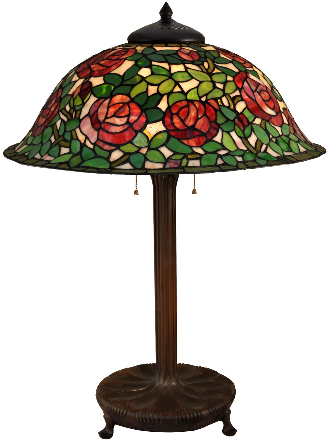DALE TIFFANY Table Lamp Rose Bush 3-Light Antique Bronze Hand-Rolled Art Glass-Image 1