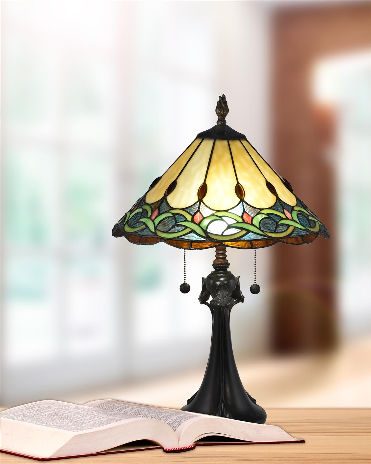 Table Lamp DALE TIFFANY ADAIR Flared Column Cone Shade Pedestal Base 2-Light-Image 2