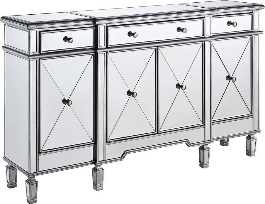Console Cabinet Contemporary Tapered Legs Silver Brushed Steel Clear Solid Wood-Image 1