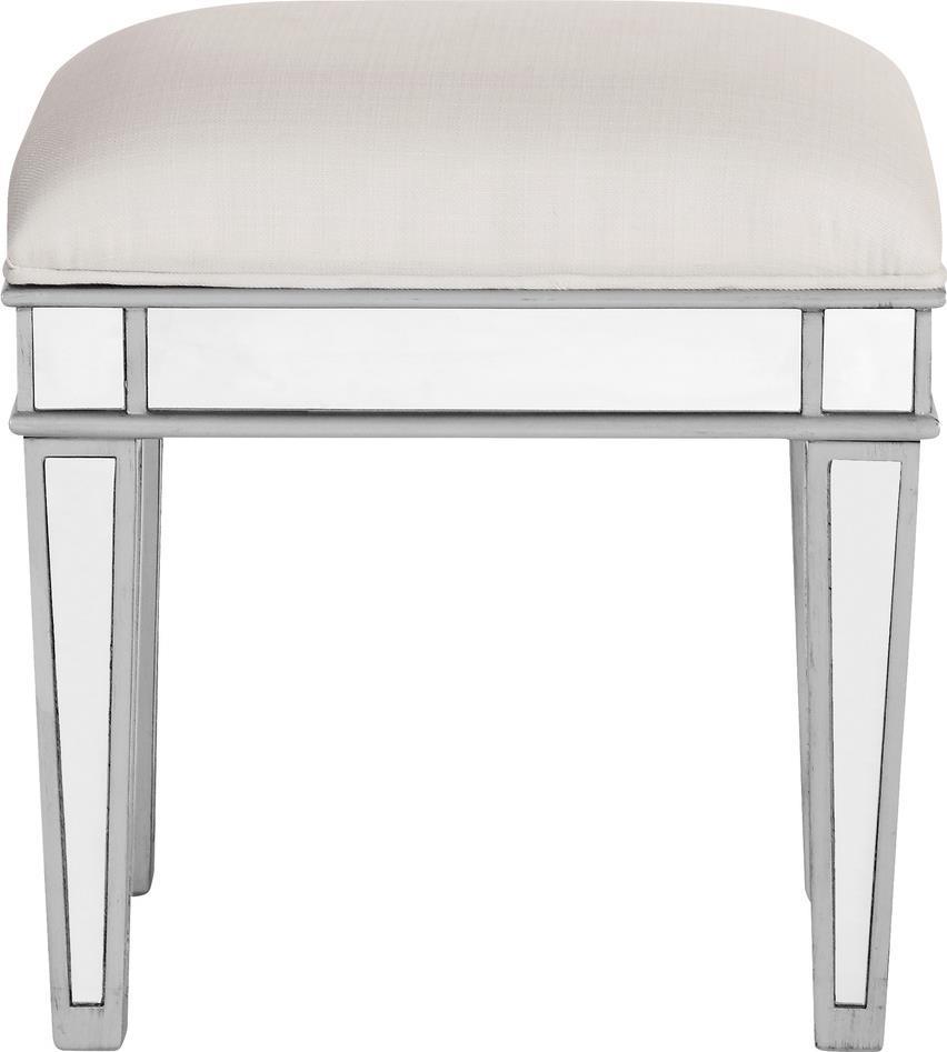 Dressing Stool Contemporary Tapered Legs Clear Silver Cotton Mirror Linen Solid-Image 1
