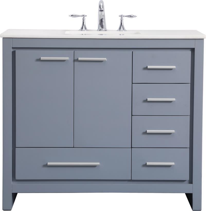 Bathroom Vanity Sink Contemporary Single Brushed Steel Gray Solid Wood-Image 1