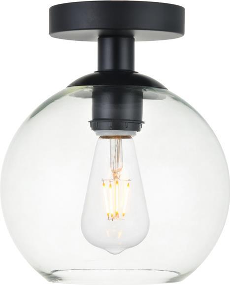 Flush-Mount Ceiling Light BAXTER Transitional 1-Light Black Clear Wire Glass-Image 1