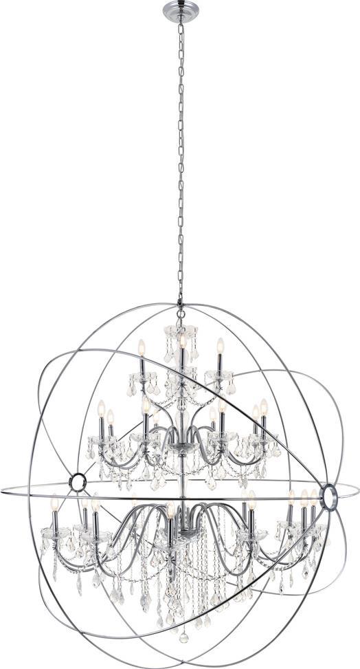 Pendant Light CORDELIA 24-Light Chrome Crystal Clear Iron Candelabra E12 40W-Image 1