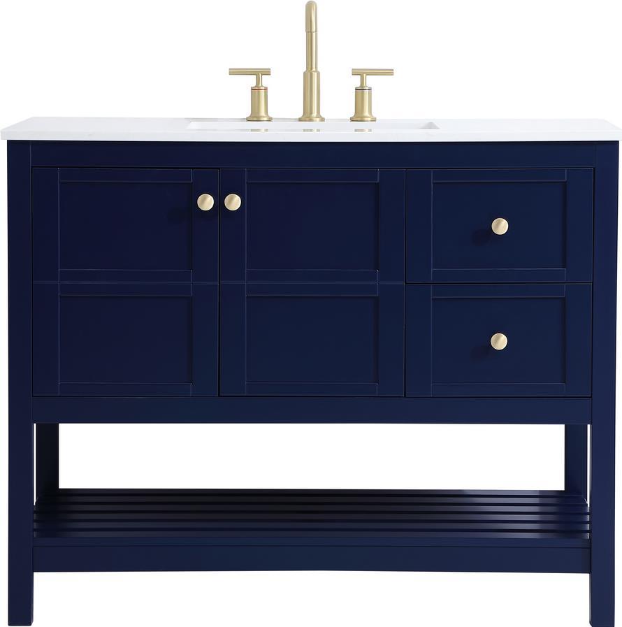 Bathroom Vanity Sink Traditional Antique Single Gold Blue Solid Wood Stone-Image 1
