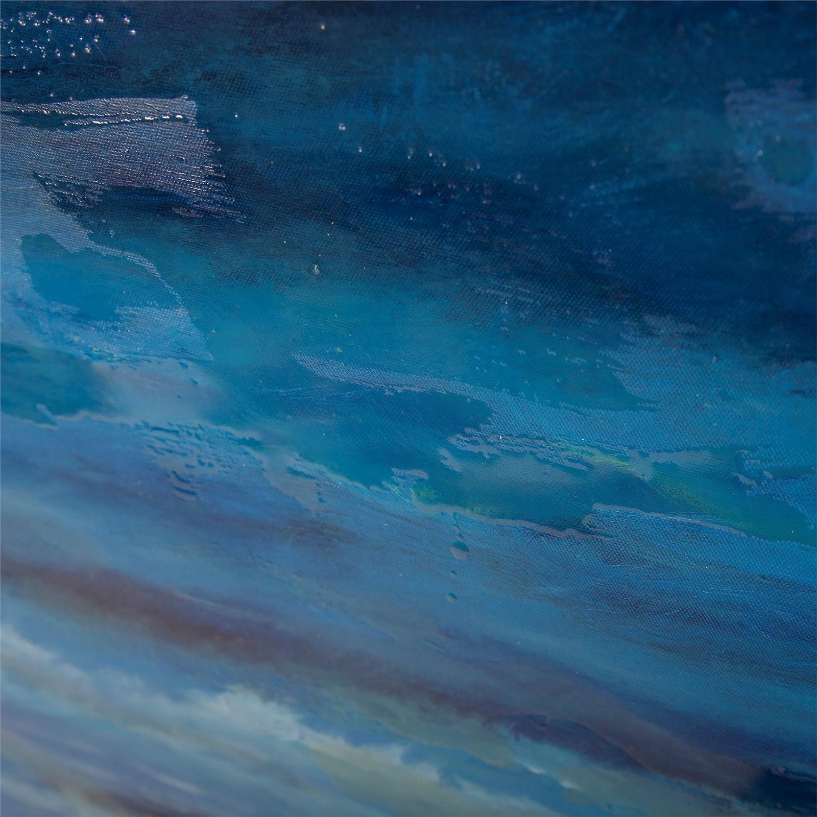 Original Art Painting HOWARD ELLIOTT Calm Sea Blue Textured Paint White Frame-Image 3