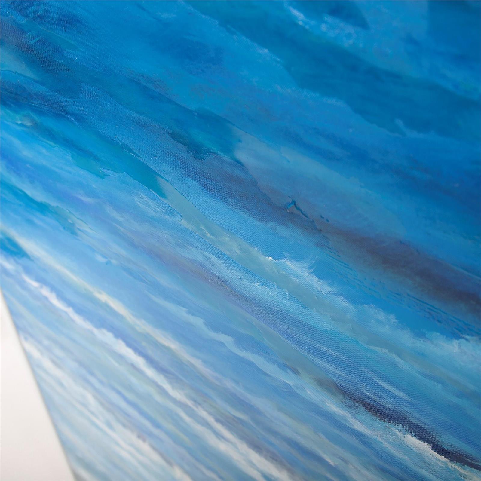 Original Art Painting HOWARD ELLIOTT Calm Sea Blue Textured Paint White Frame-Image 4