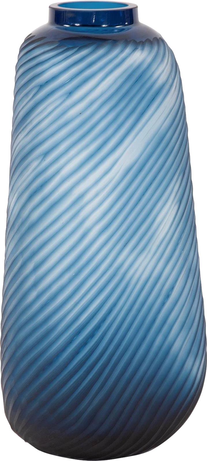 Vase HOWARD ELLIOTT Tall Striped Blue Stripe Hand-Blown Glass-Image 1