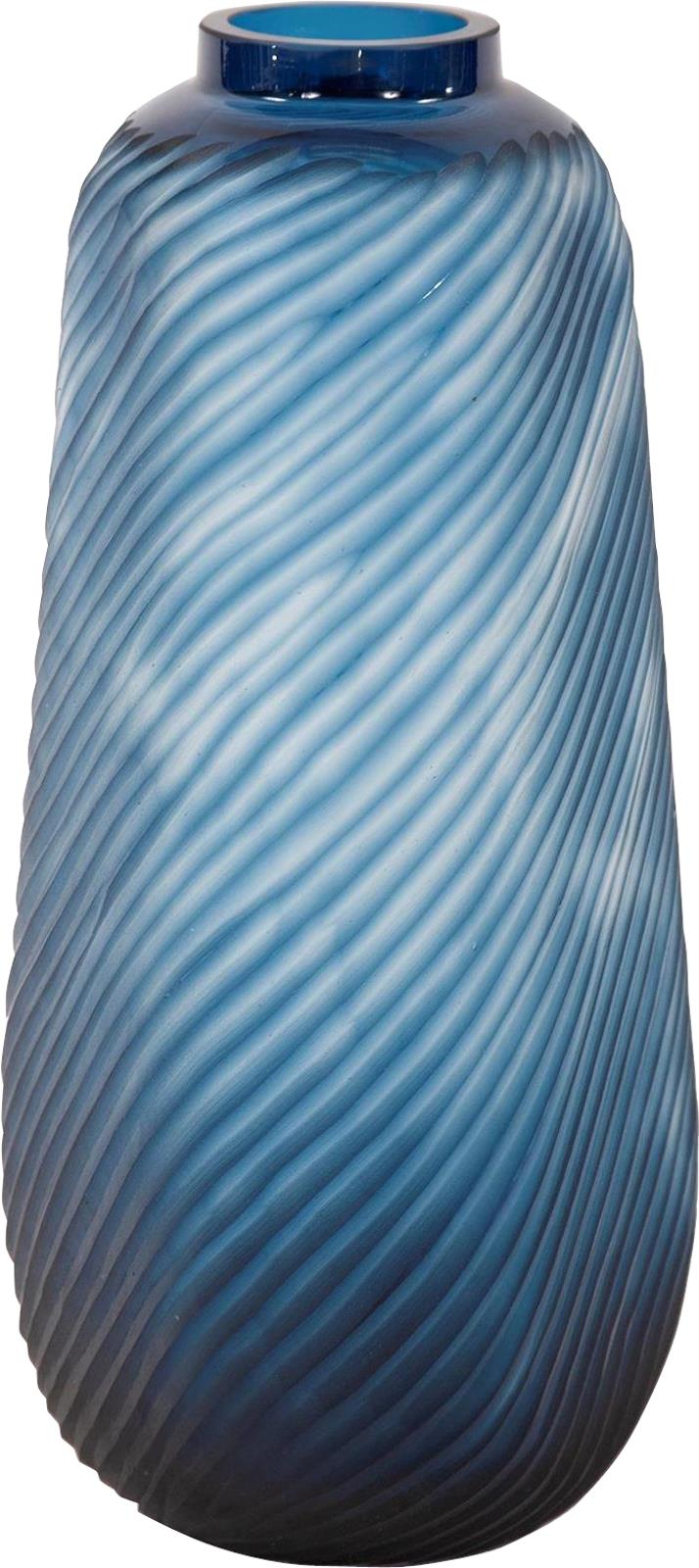 Vase HOWARD ELLIOTT Tall Striped Blue Stripe Hand-Blown Glass-Image 2