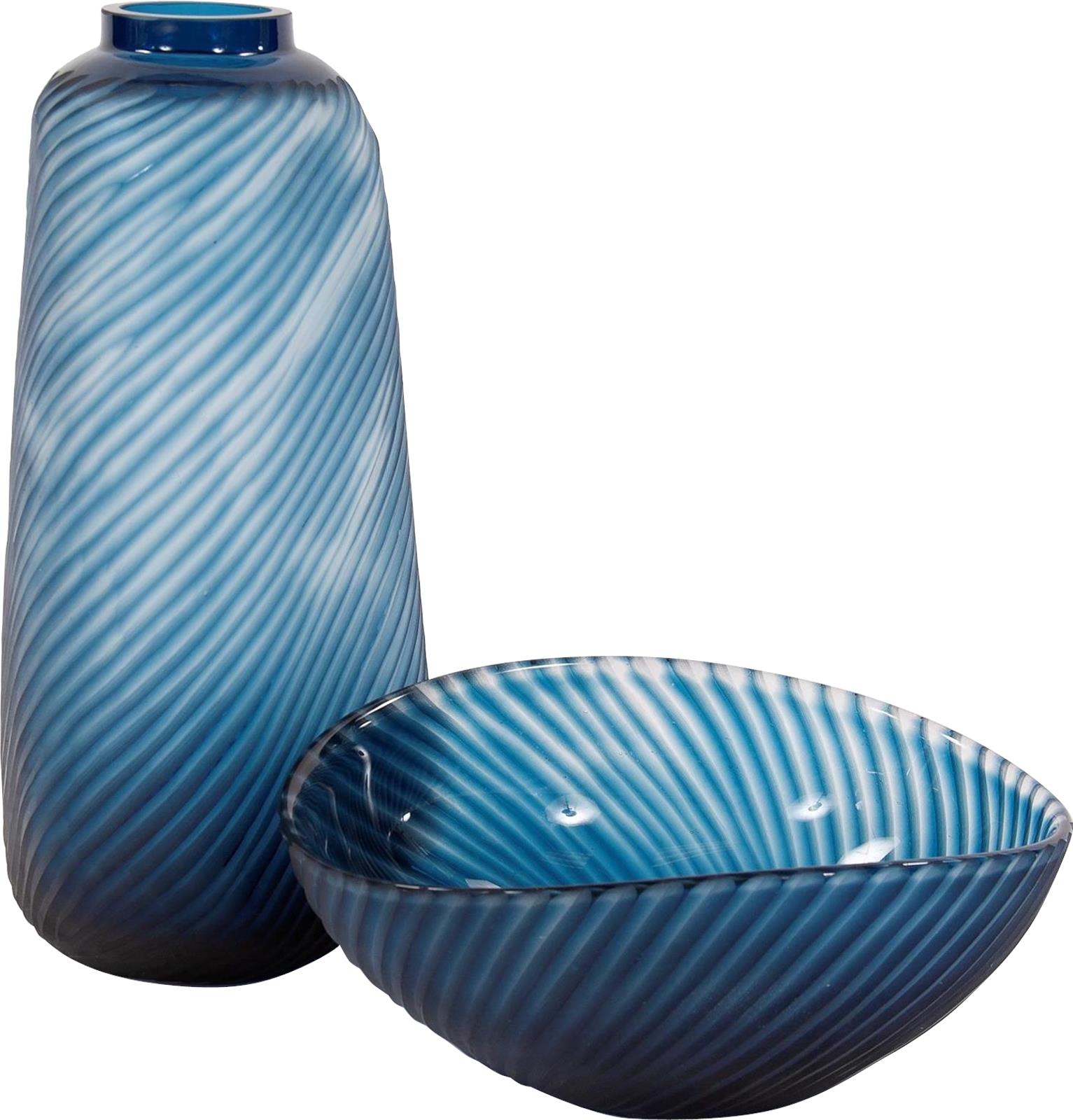 Vase HOWARD ELLIOTT Tall Striped Blue Stripe Hand-Blown Glass-Image 5