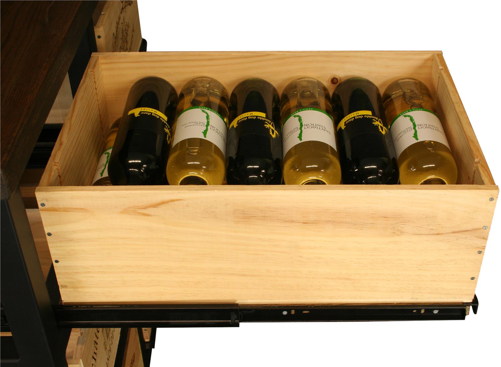 Hobbs Germany Bar Cabinet Wine Rack Glasses, Bordeaux Crates, Walnut, Wheels-Image 2
