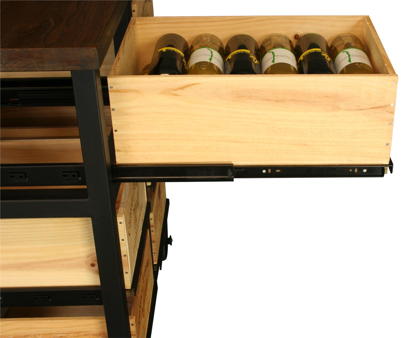 Hobbs Germany Bar Cabinet Wine Rack Glasses, Bordeaux Crates, Walnut, Wheels-Image 6