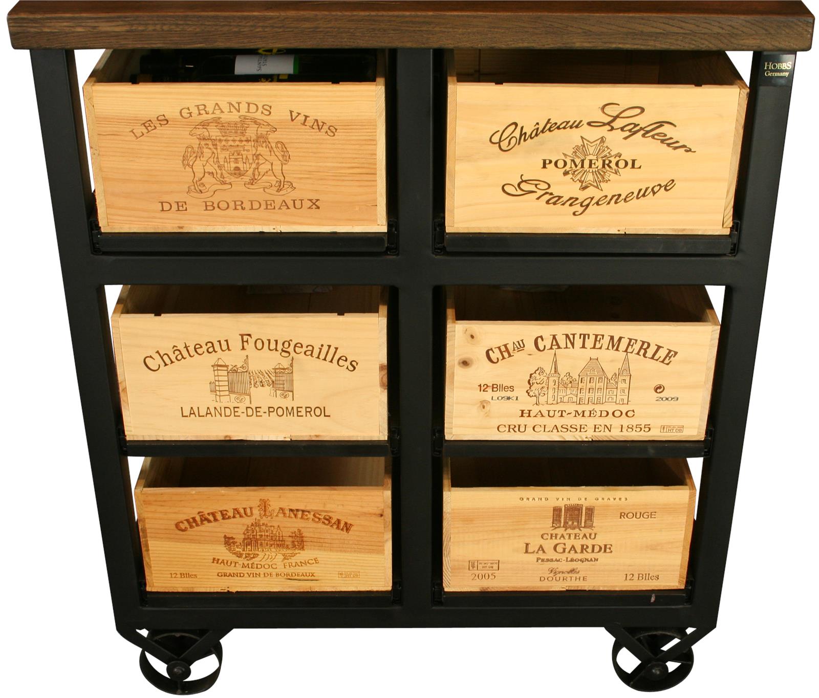 Hobbs Germany Bar Cabinet Wine Rack Glasses, Bordeaux Crates, Walnut, Wheels-Image 8