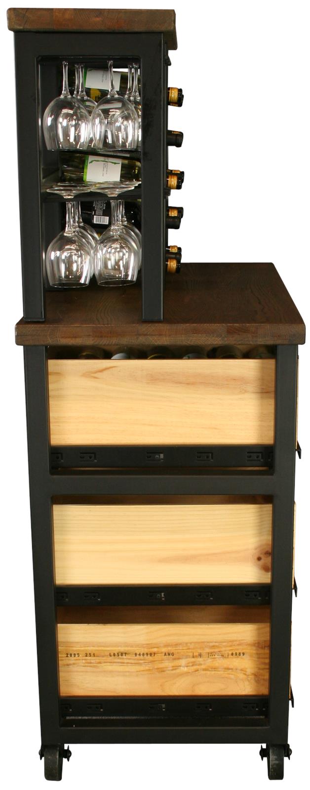 Hobbs Germany Bar Cabinet Wine Rack Glasses, Bordeaux Crates, Walnut, Wheels-Image 12