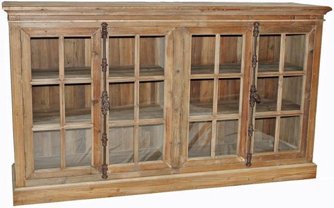 Sideboard Natural Reclaimed Pine Wood 4 -Door Glass Panes Cremone-Image 1