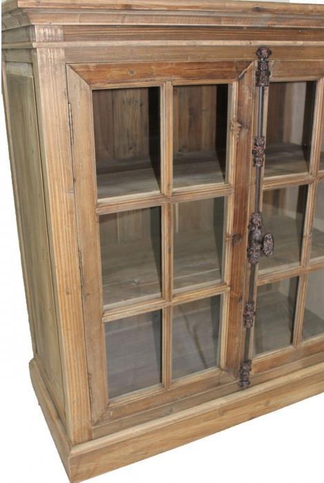 Sideboard Natural Reclaimed Pine Wood 4 -Door Glass Panes Cremone-Image 2