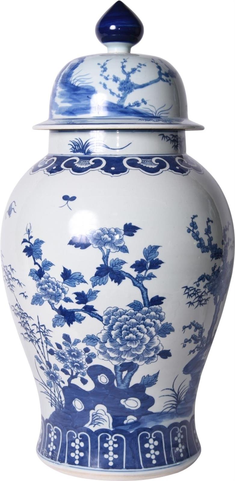 Temple Jar Vase Four Season Plants Large White Blue Porcelain Handmade-Image 3