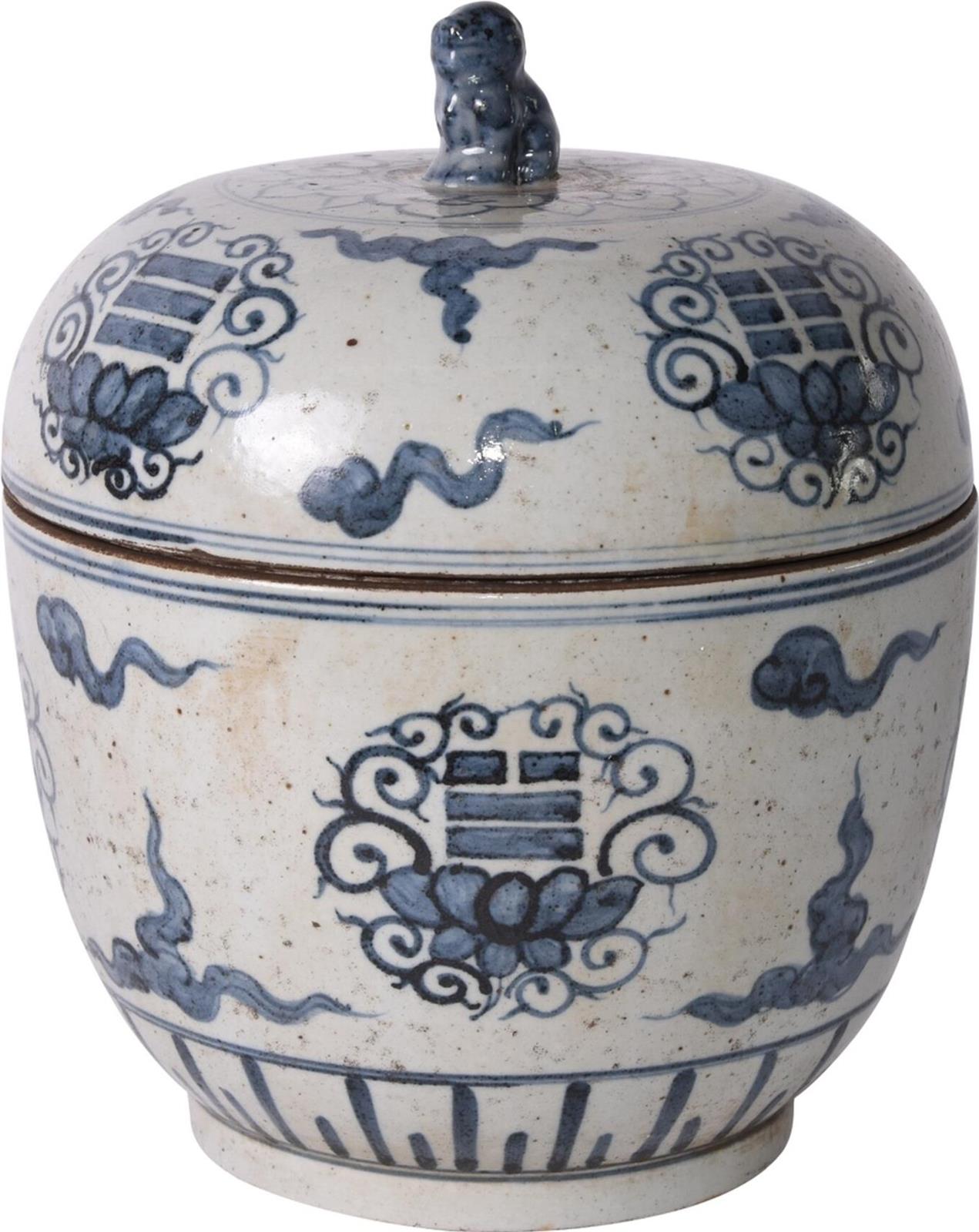 Jar Vase Tai Chi Lidded Blue White Ceramic Handmade Hand-Crafted-Image 1