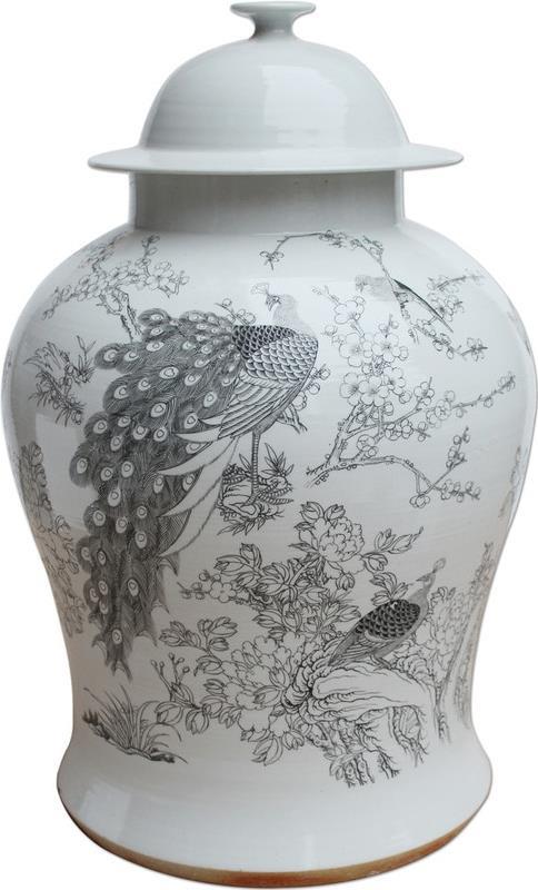 Temple Jar Vase Peacock Black White Colors May Vary Variable Ceramic Handmade-Image 1