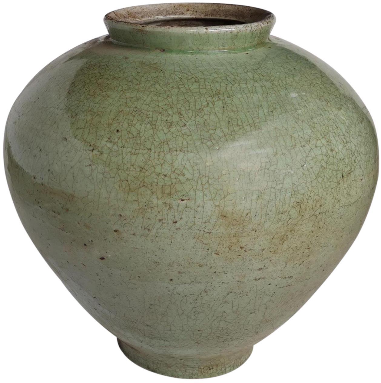 Jar Vase Cone Large Celadon Crackled Green Ceramic Handmade Hand-Cr-Image 1