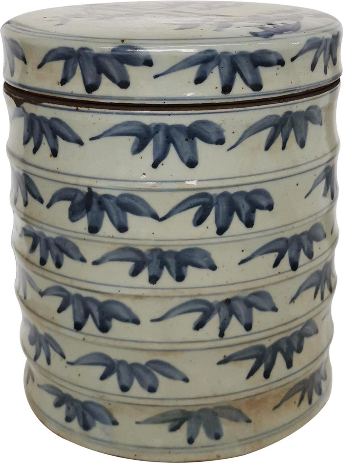 Box Bamboo Dim Sum White Blue Ceramic Handmade Hand-Crafted-Image 1