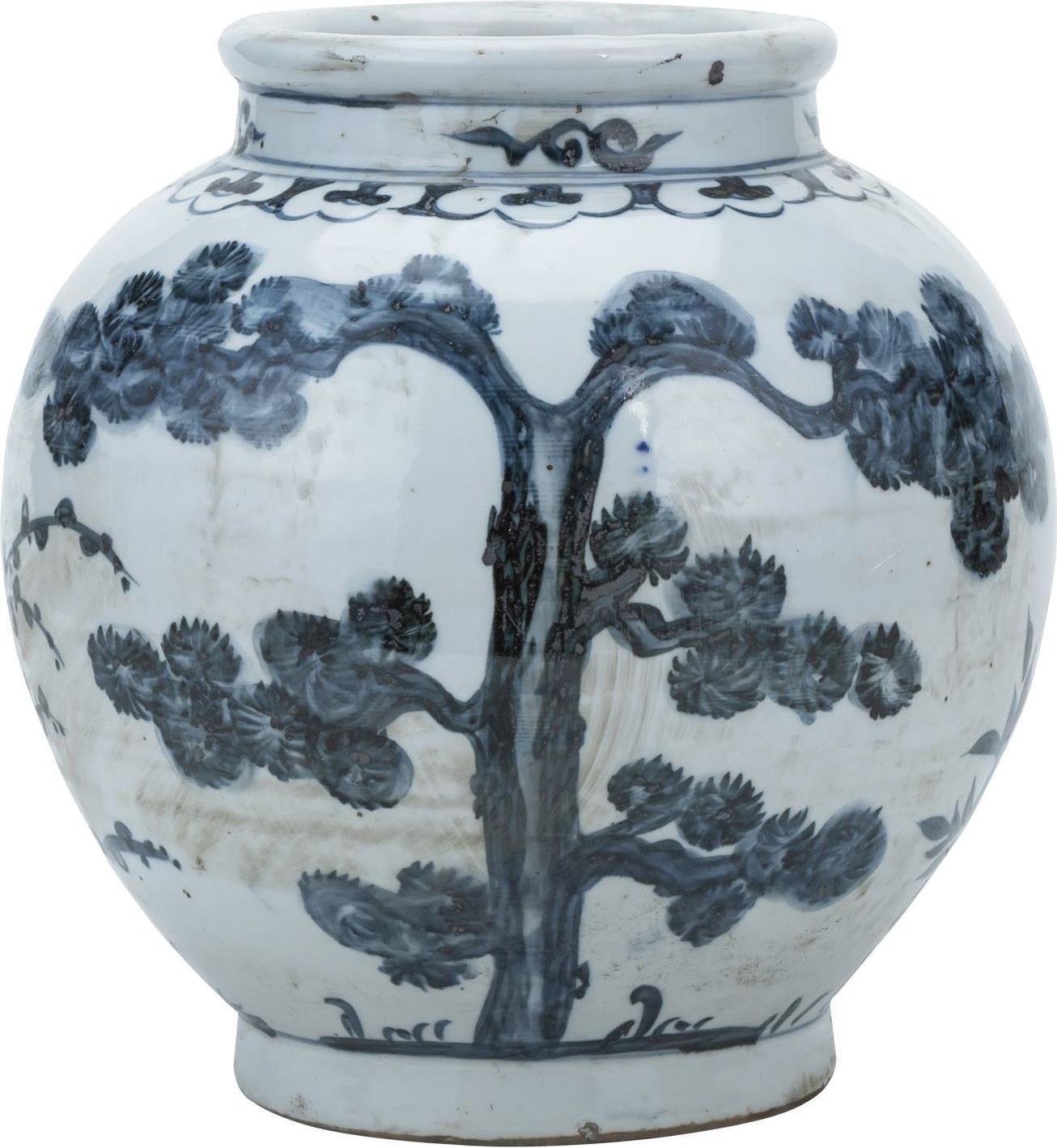 Jar Vase Pine Tree Small Blue White Ceramic Handmade Hand-Crafted-Image 1