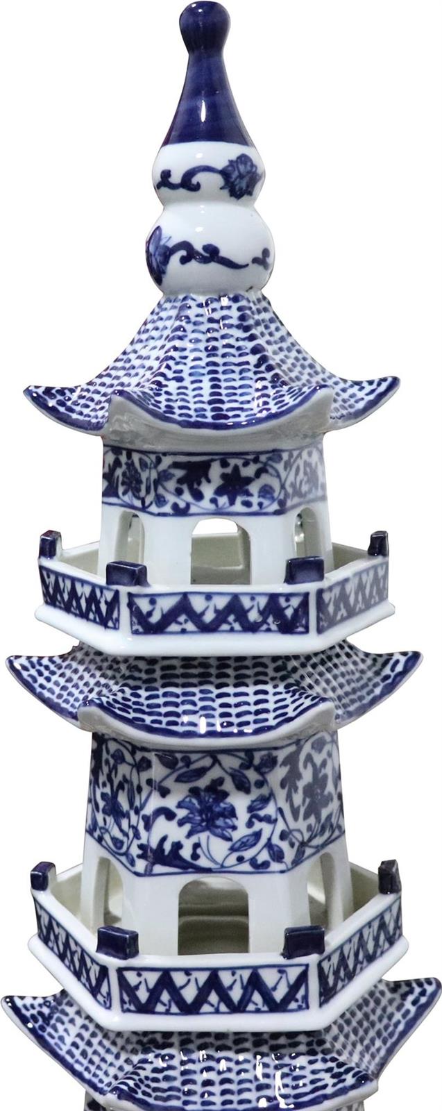 Pagoda Sculpture Twisted Vine Abstract 7-Tier Blue White Ceramic Handmade-Image 2