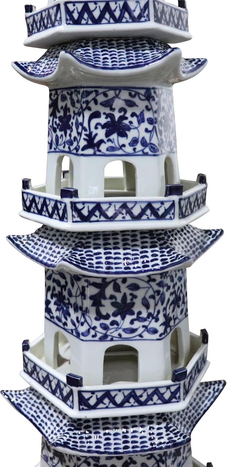 Pagoda Sculpture Twisted Vine Abstract 7-Tier Blue White Ceramic Handmade-Image 3