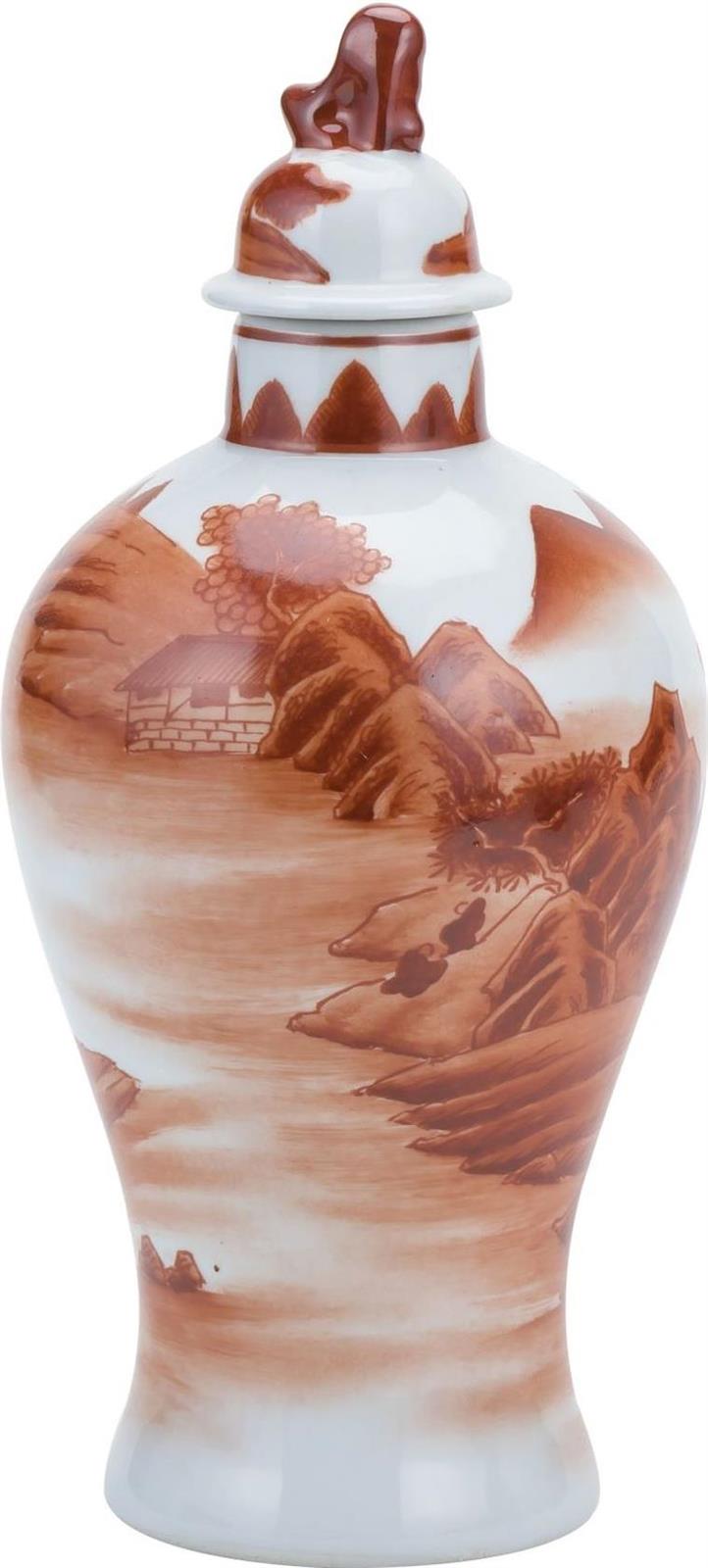 Jar Vase Landscape Slim Orange Ceramic Handmade Hand-Crafted-Image 1
