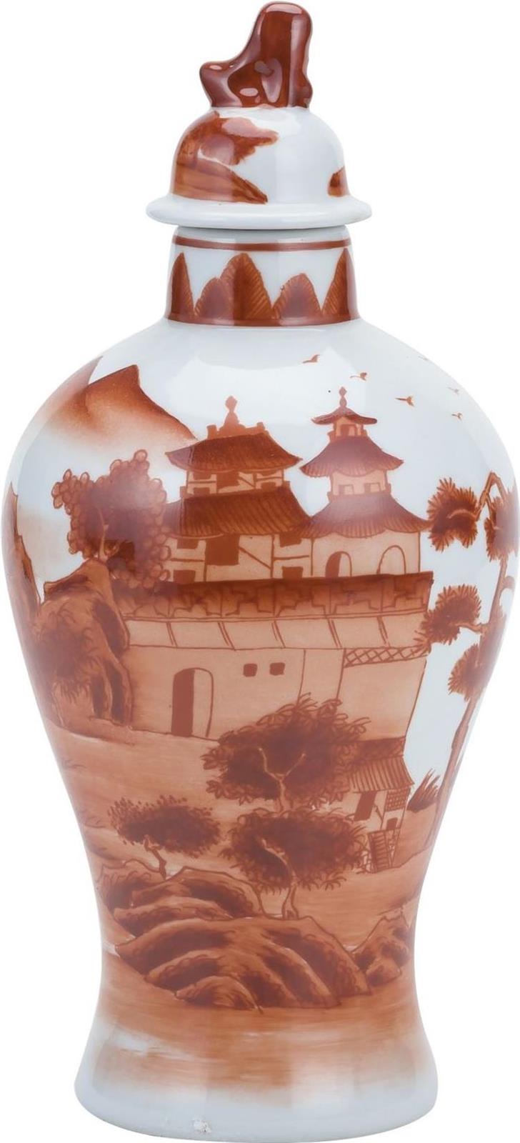 Jar Vase Landscape Slim Orange Ceramic Handmade Hand-Crafted-Image 2
