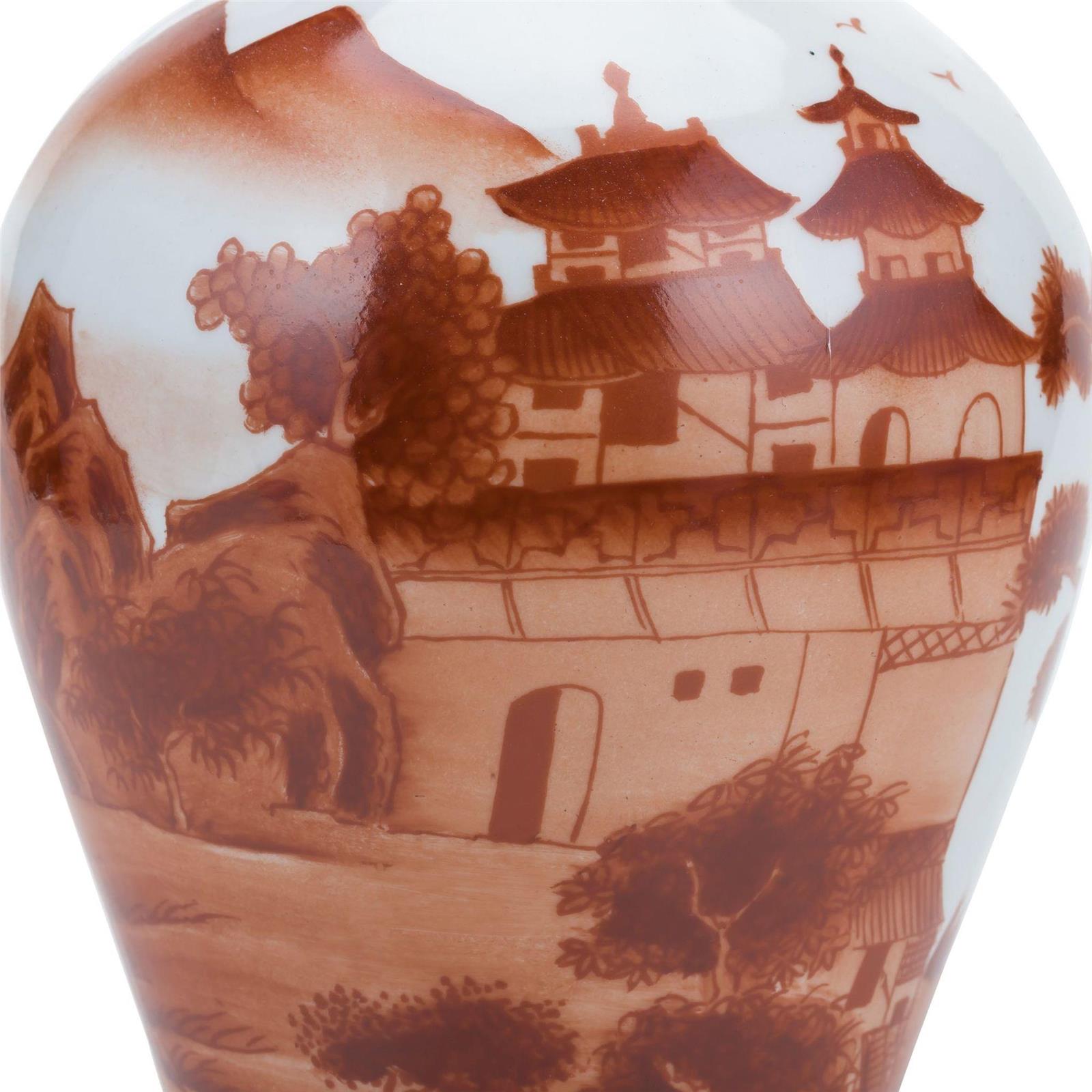 Jar Vase Landscape Slim Orange Ceramic Handmade Hand-Crafted-Image 3