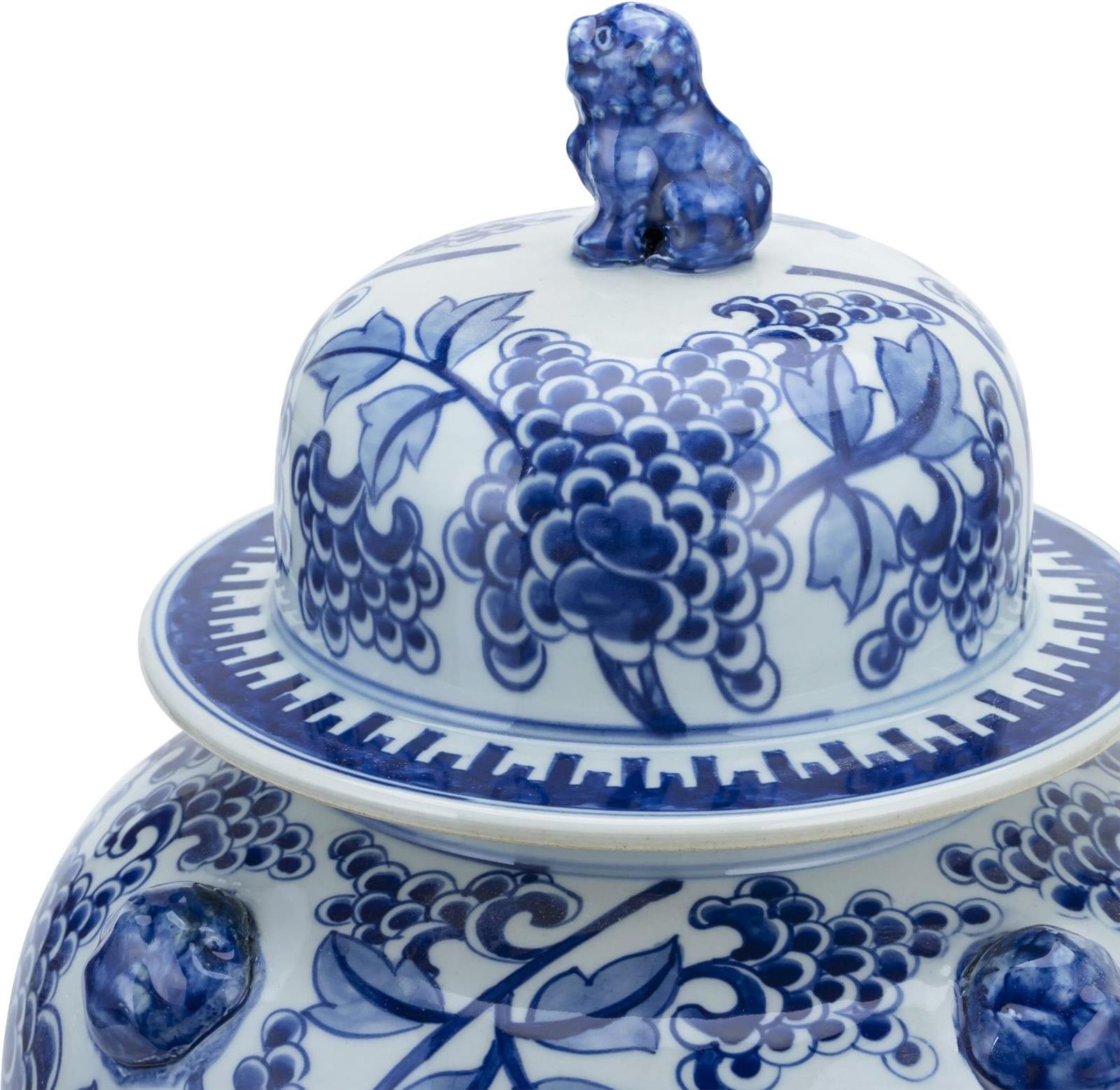 Temple Jar Vase Peony Flower Lion Handle White Blue Porcelain Handmade-Image 3