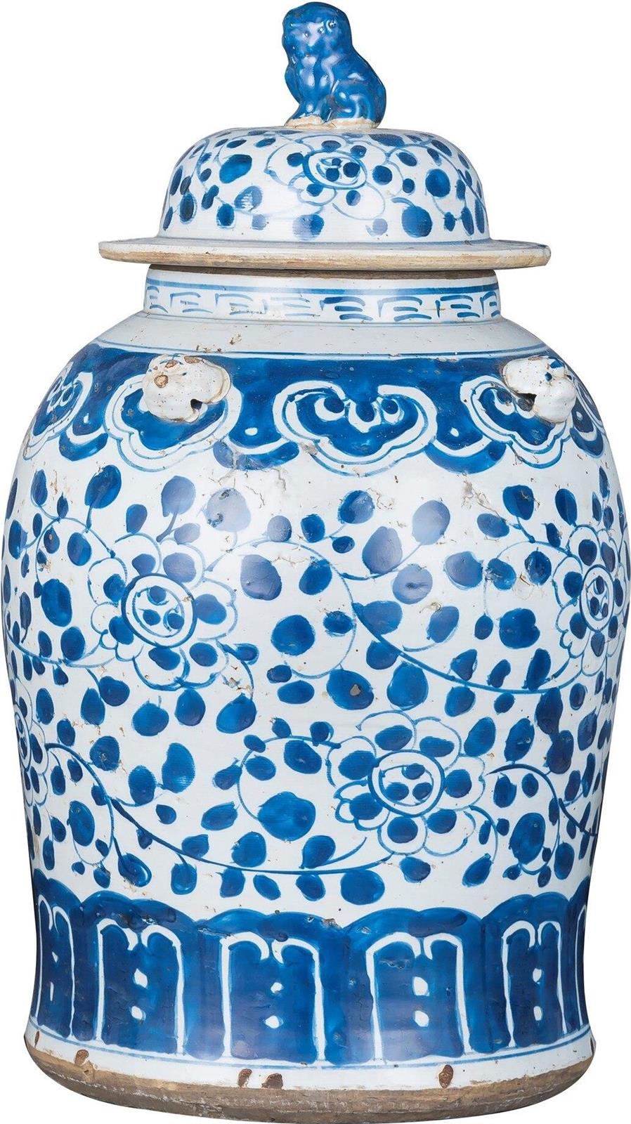 Temple Jar Vase Vintage Curly Vine Flower Small Cerulean Blue Ceramic Handmade-Image 3