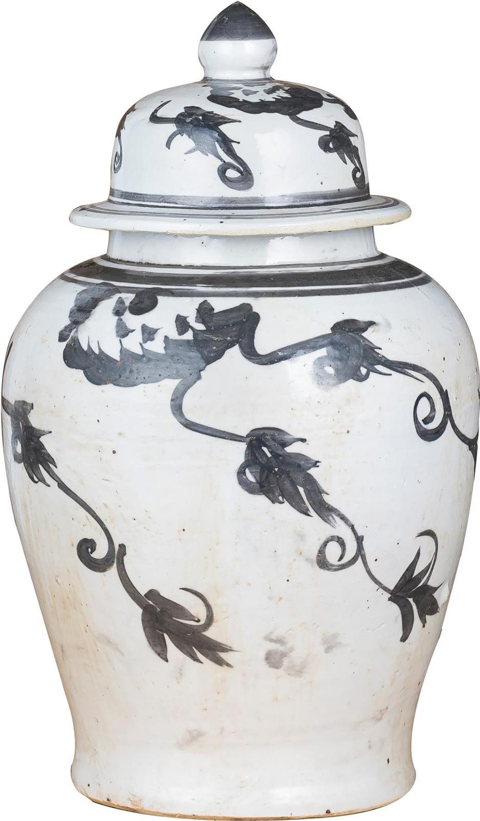 Temple Jar Vase Vine Floral Black Ceramic Handmade Hand-Crafted-Image 3