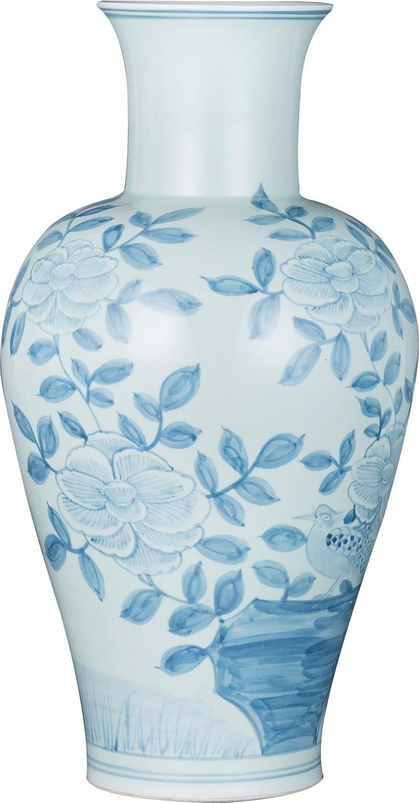 Vase Pheasant Flower Stool Blue White Ceramic Handmade Hand-Crafted-Image 1