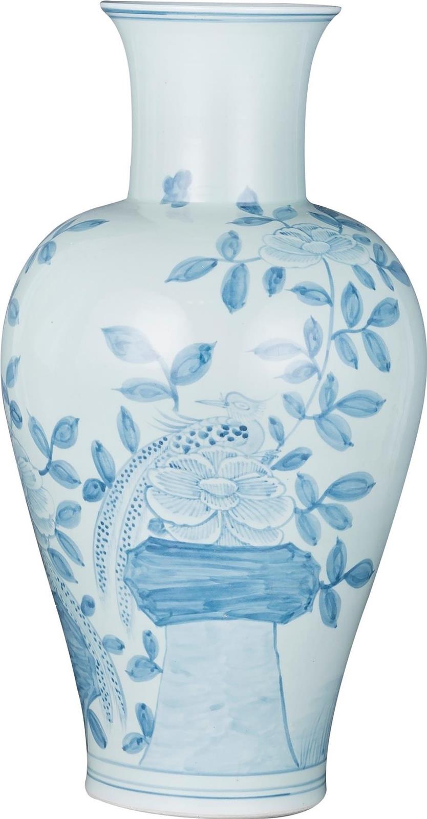 Vase Pheasant Flower Stool Blue White Ceramic Handmade Hand-Crafted-Image 3