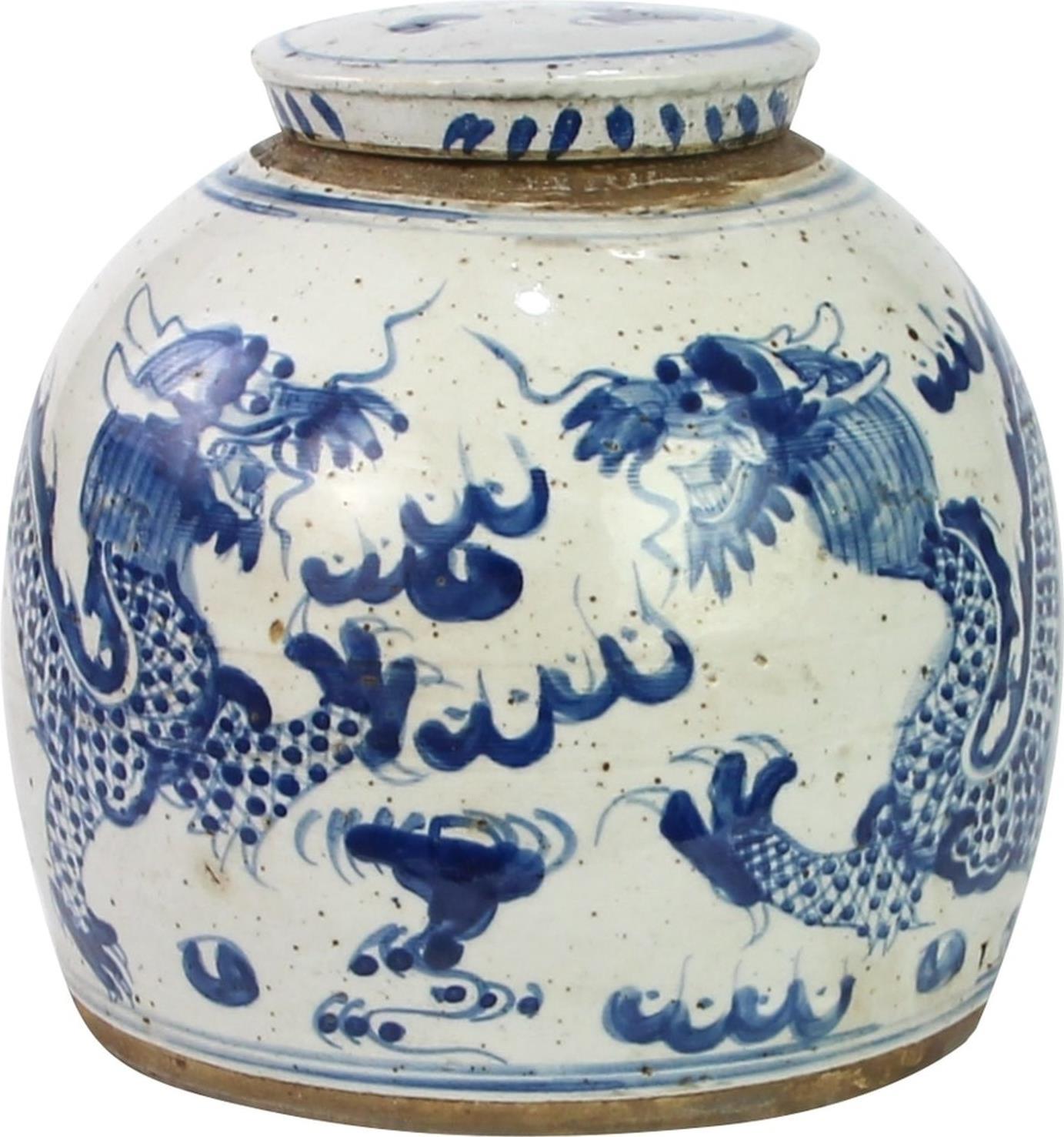 Jar Vase Vintage Ming Dragon Small Blue White Ceramic-Image 1