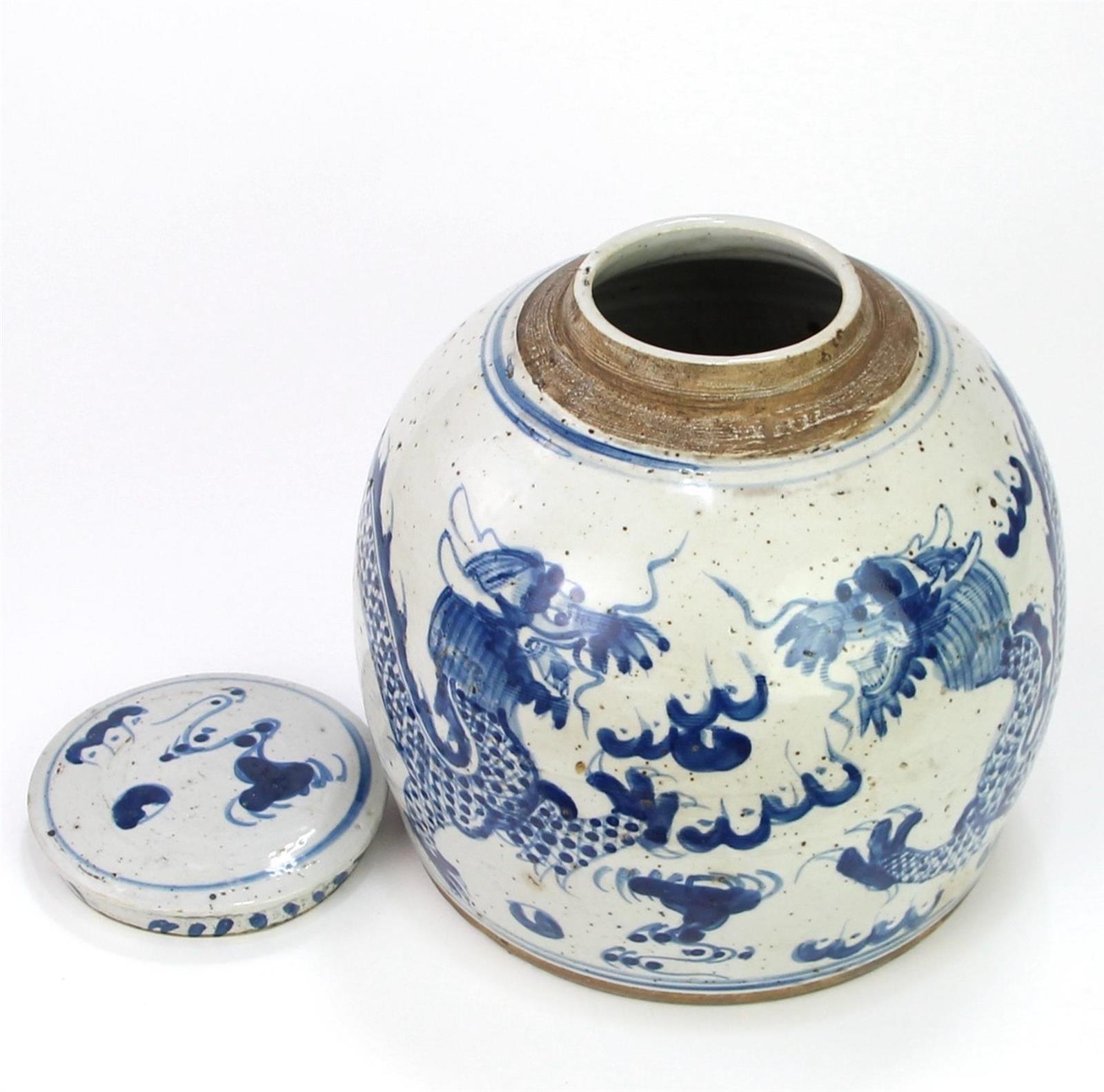 Jar Vase Vintage Ming Dragon Small Blue White Ceramic-Image 2