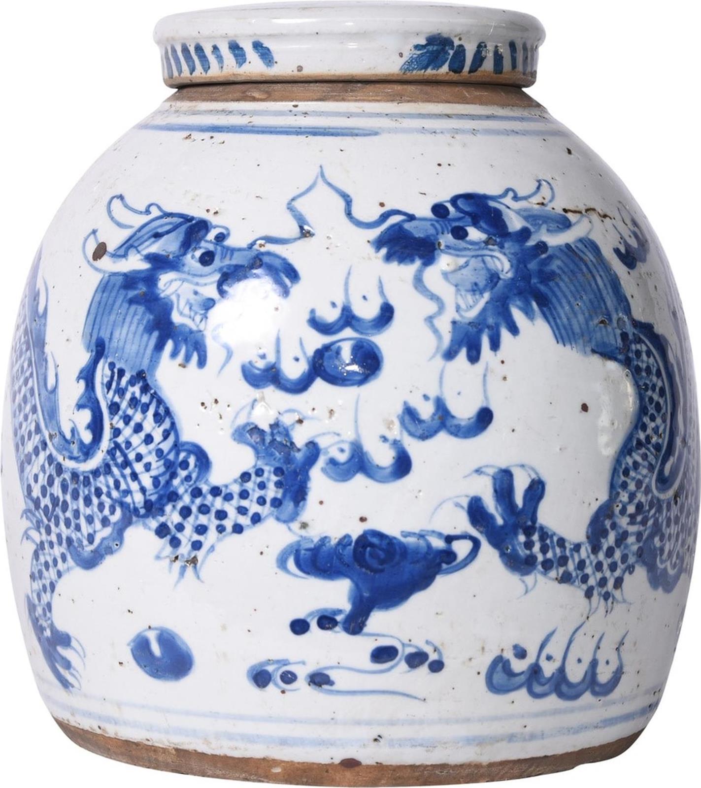 Jar Vase Vintage Ming Dragon Small Blue White Ceramic-Image 4