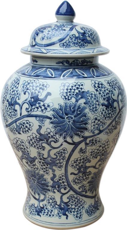 Temple Jar Vase Peacock Lotus Blue White Colors May Vary Variable Handmade-Image 1