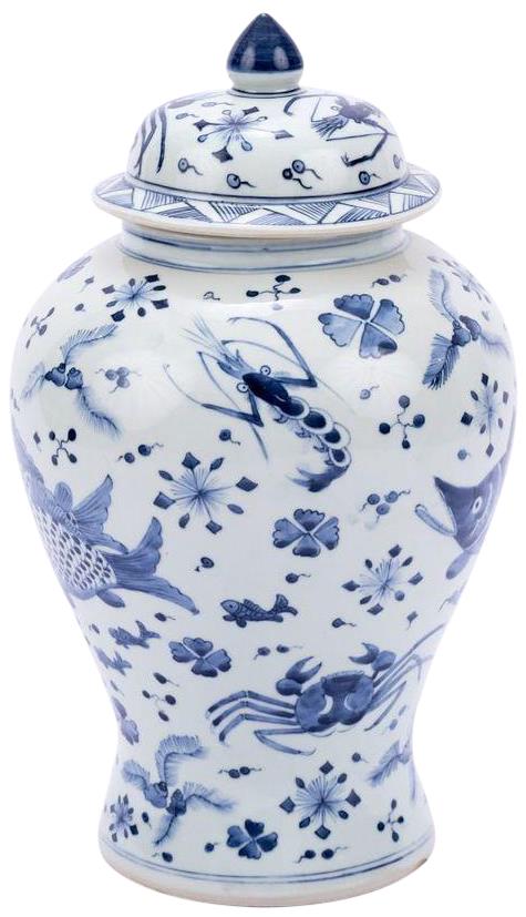 Ginger Jar Vase Shrimp & Crab Animal Blue Colors May Vary White Variable-Image 1