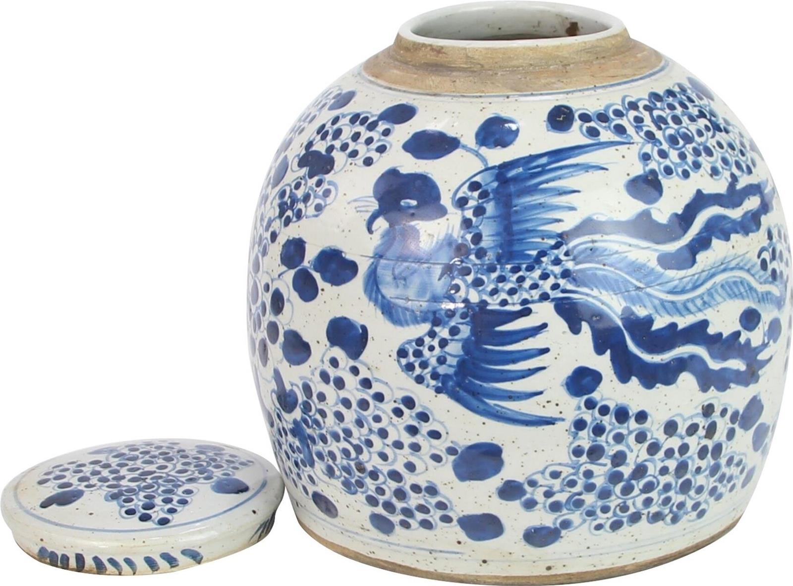 Jar Vase Vintage Ming Phoenix Small White Blue Ceramic-Image 2