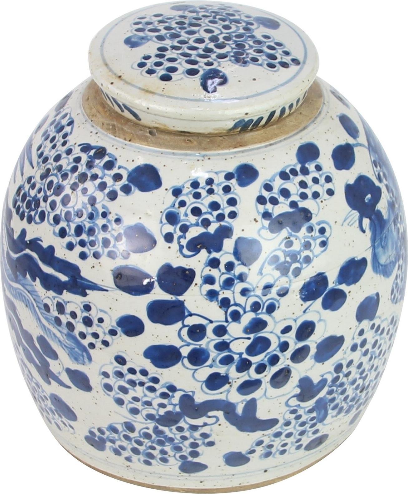 Jar Vase Vintage Ming Phoenix Small White Blue Ceramic-Image 4